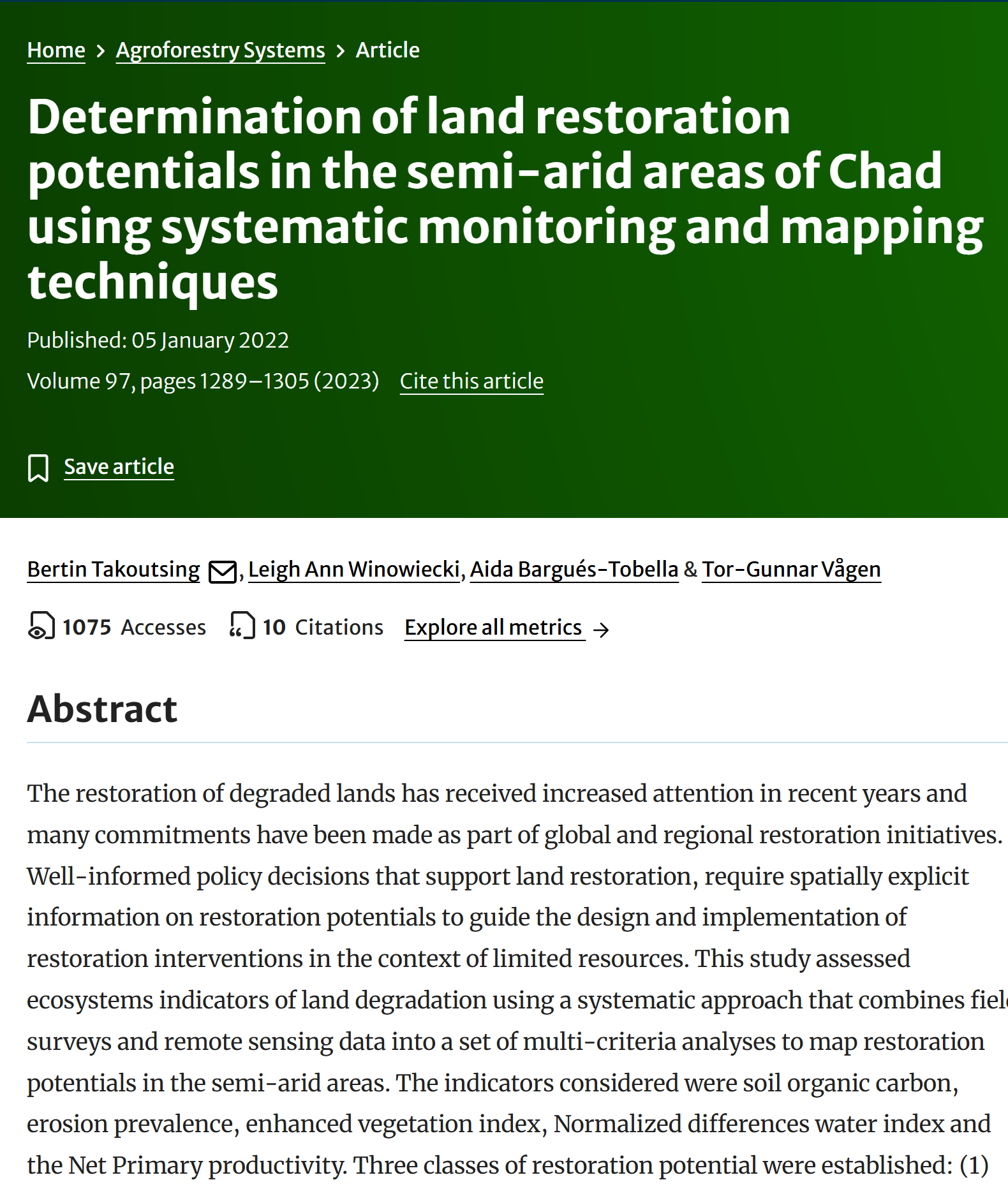 Determination of land restoration potentials in the semi-arid areas of Chad preview